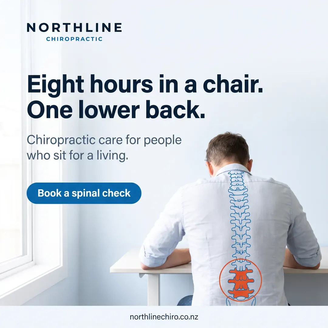 Withdrawn concept advertisement for Northline Chiropractic, an invented clinic. Held back for: diagnosis in an ad, unsourced claim.