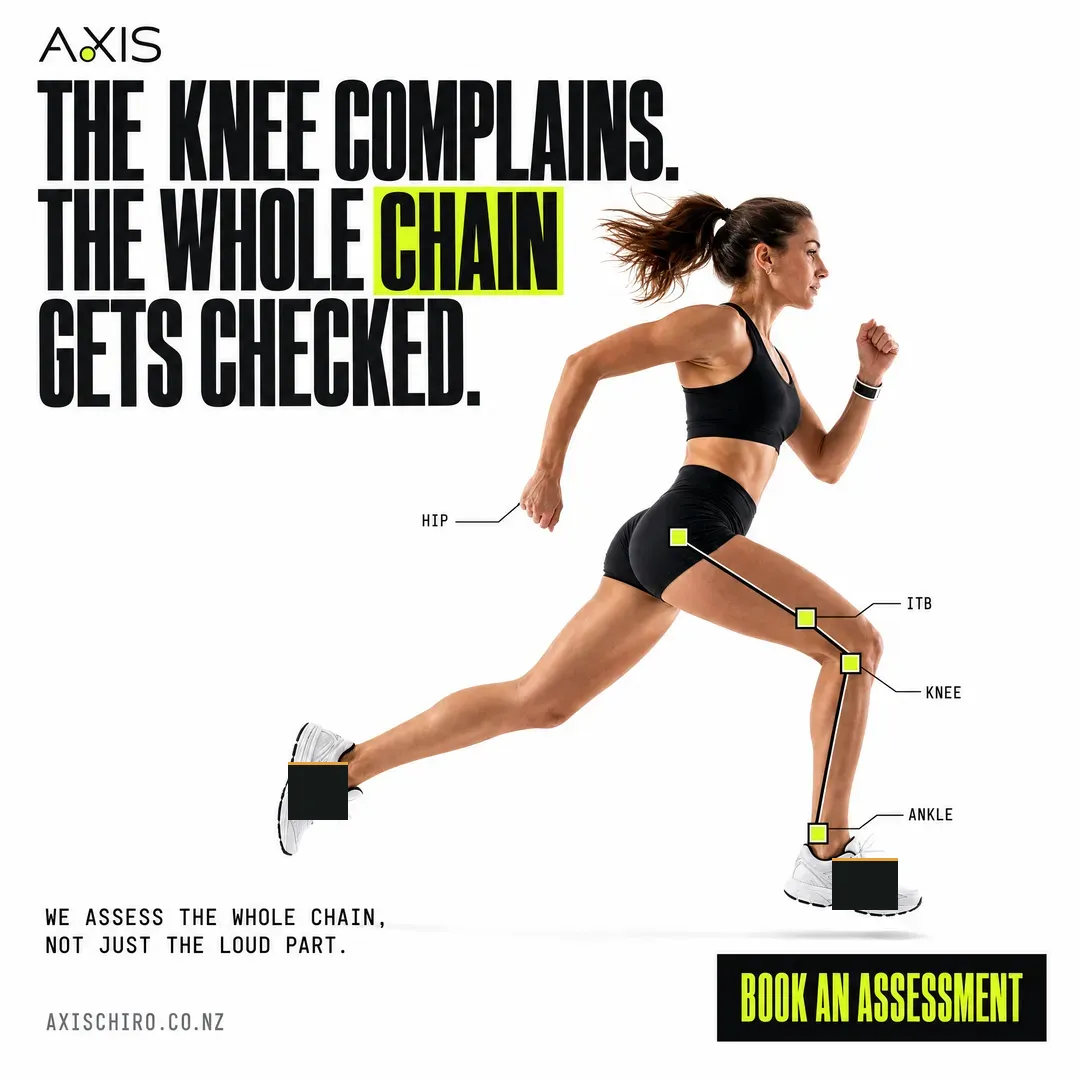 Withdrawn concept advertisement for Axis Chiropractic, an invented clinic. Held back for: trade mark, idealised body.
