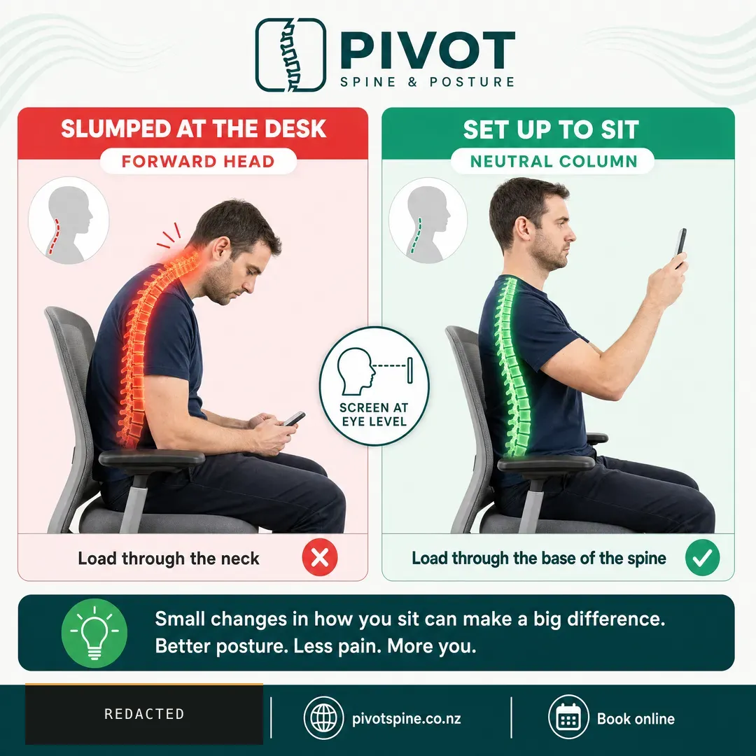 Withdrawn concept advertisement for Pivot Spine & Posture, an invented clinic. Held back for: location rendered, outcome claim.