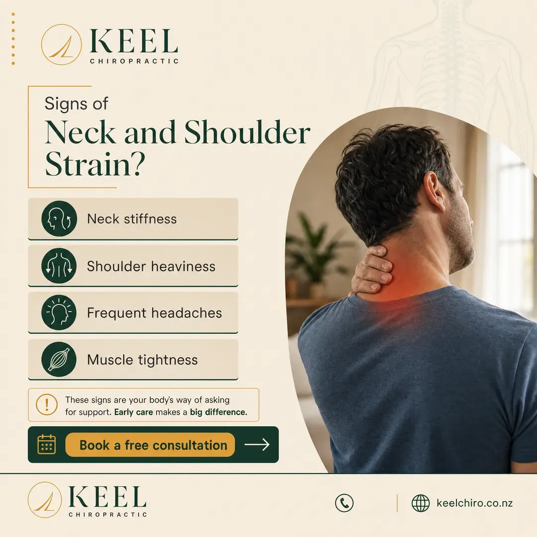 Withdrawn concept advertisement for Keel Chiropractic, an invented clinic. Held back for: personal attributes, red flag symptom.