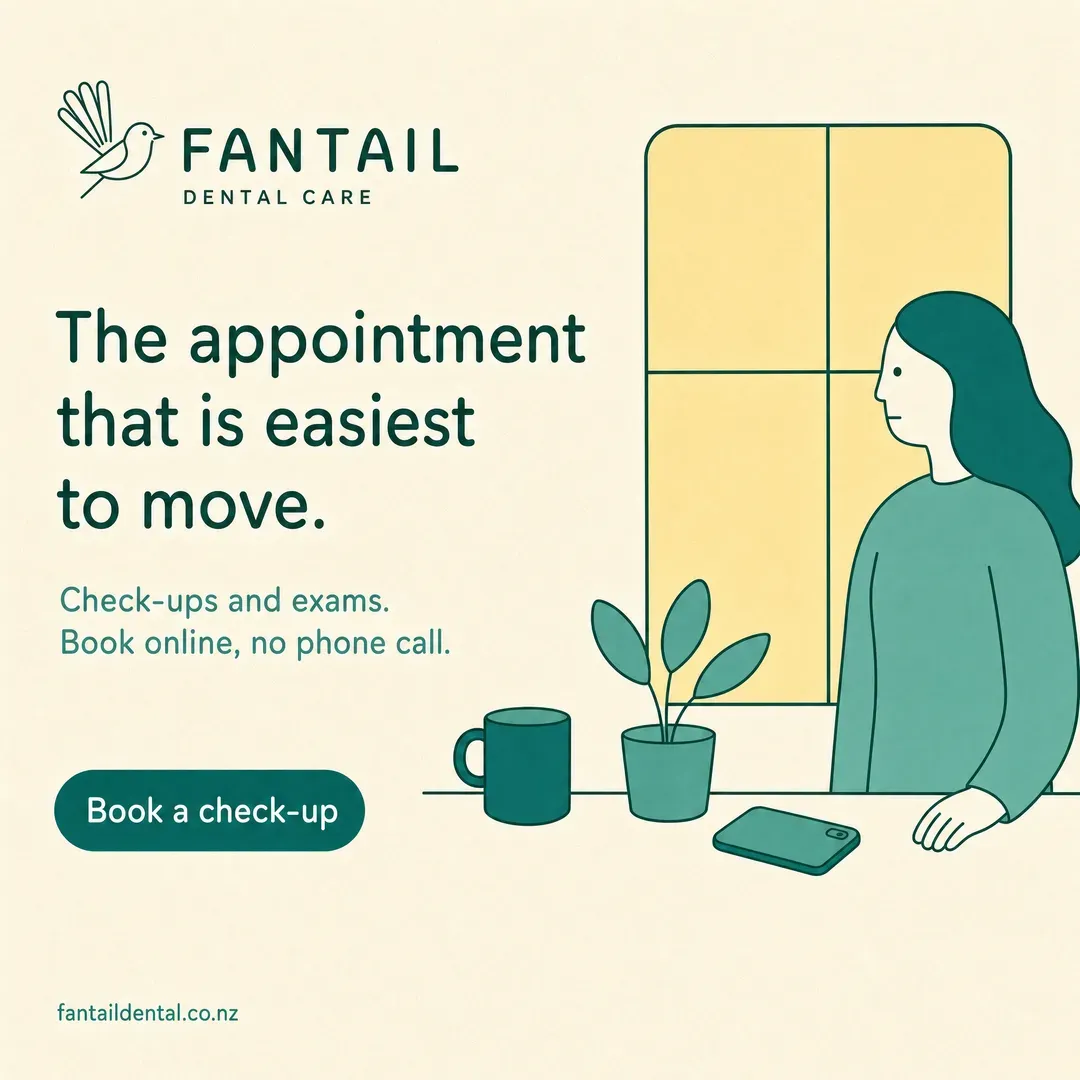 Withdrawn concept advertisement for Fantail Dental Care, an invented clinic. Held back for: unsourced claim.