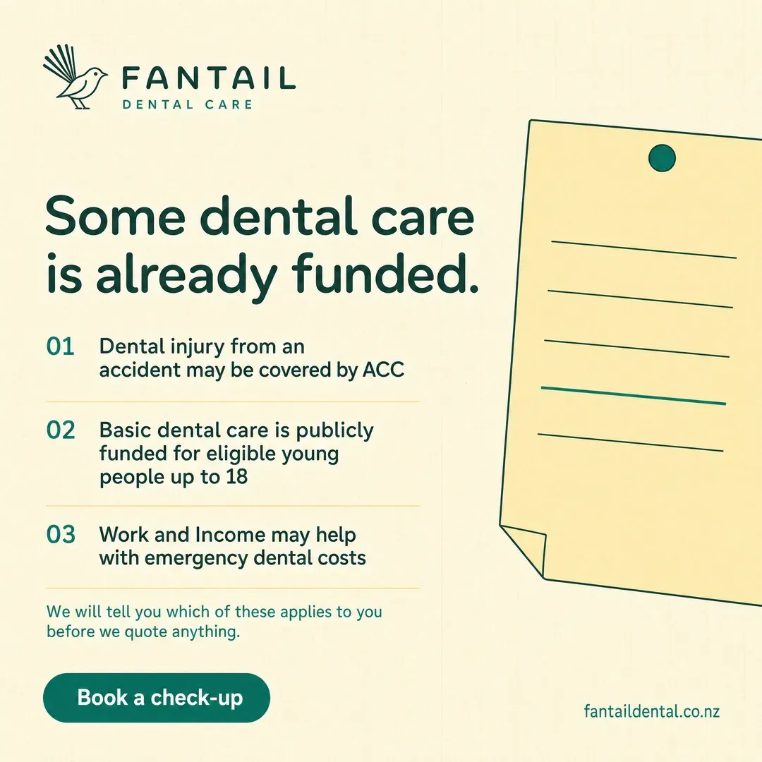 Withdrawn concept advertisement for Fantail Dental Care, an invented clinic. Held back for: unsourced claim, invented figure.