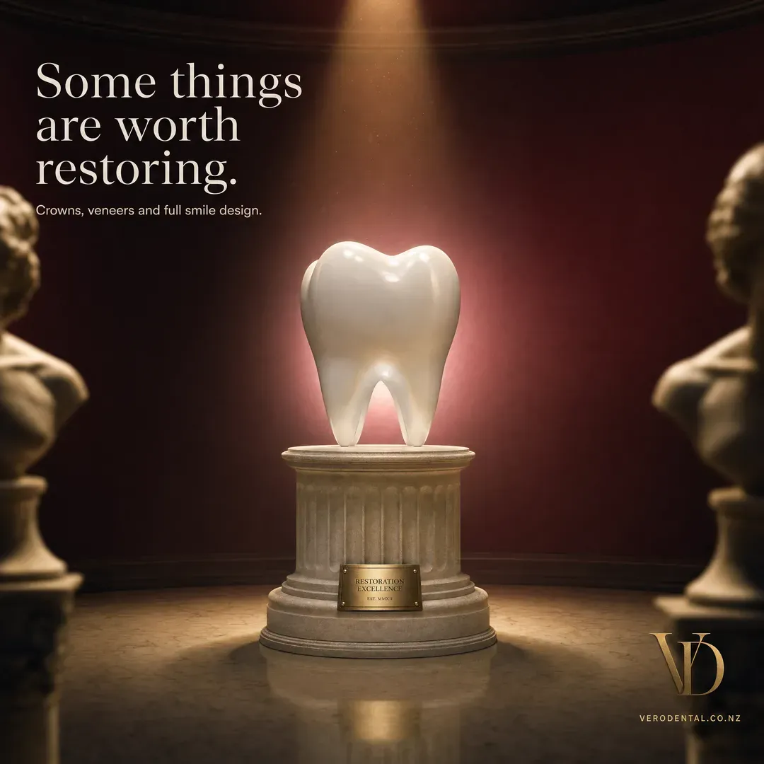 Withdrawn concept advertisement for Vero Dental, an invented clinic. Held back for: unsourced claim, invented figure.