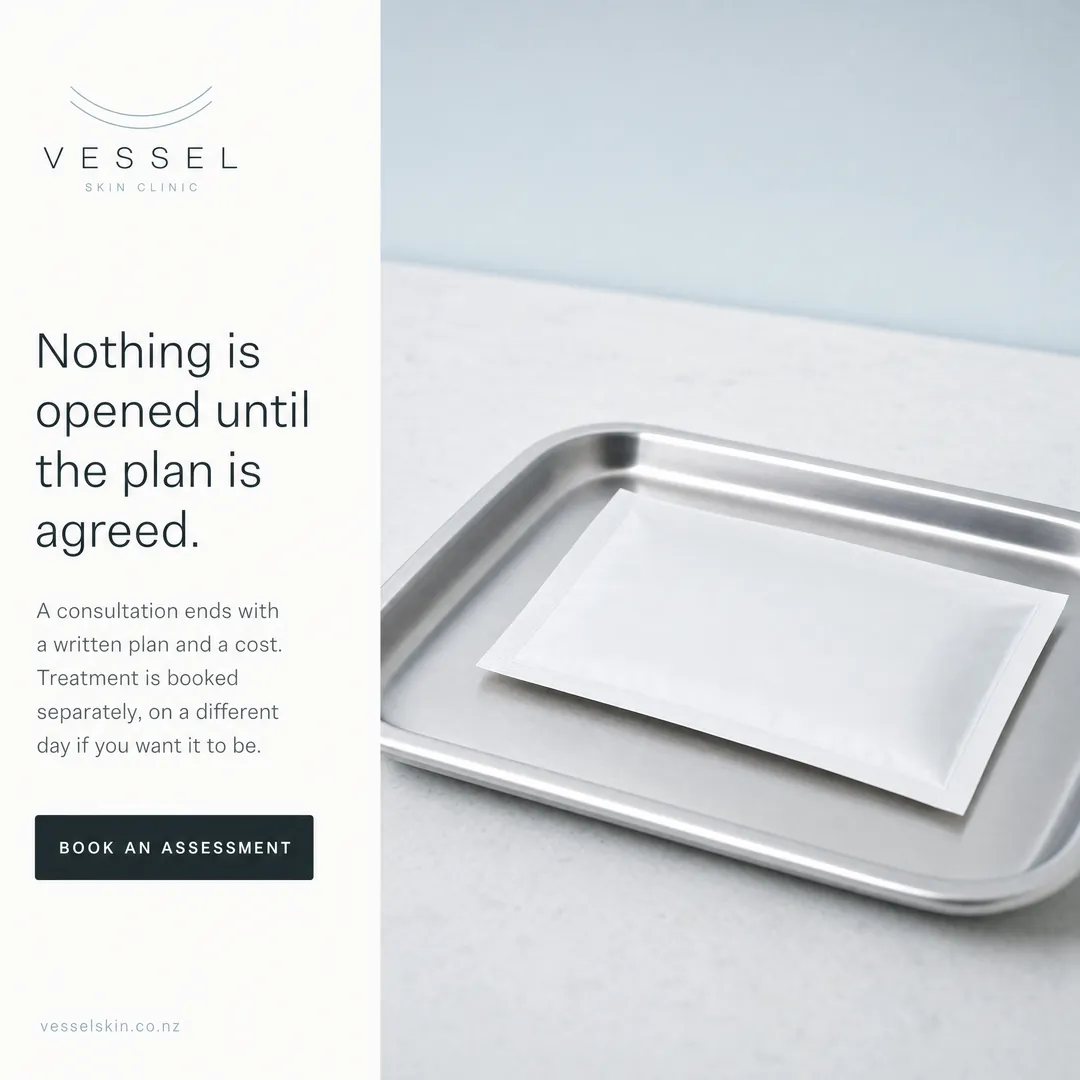 Concept advertisement for Vessel Skin Clinic, an invented clinic. Nothing opened until the plan is agreed.