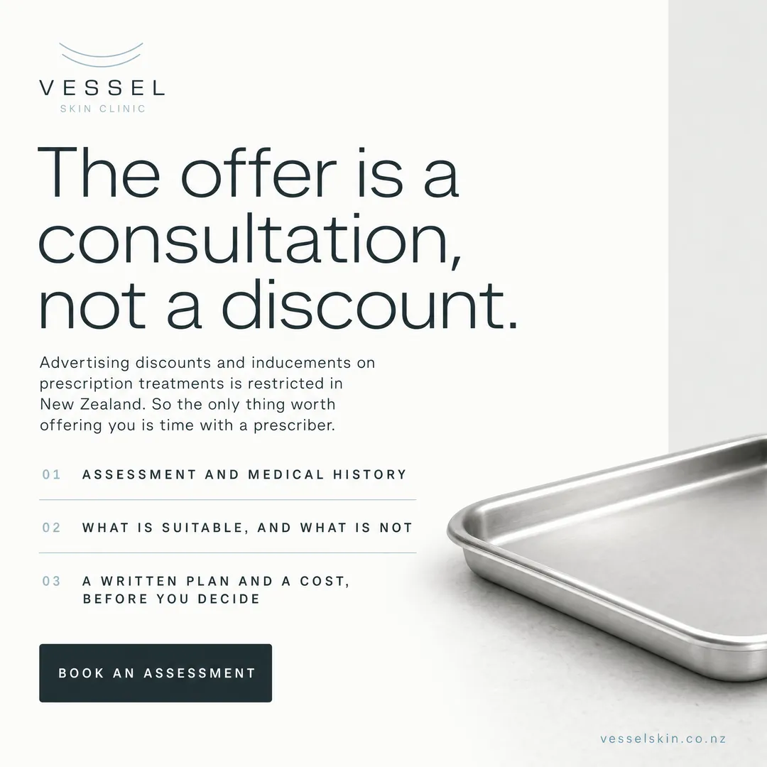 Concept advertisement for Vessel Skin Clinic, an invented clinic. A consultation, not a discount.
