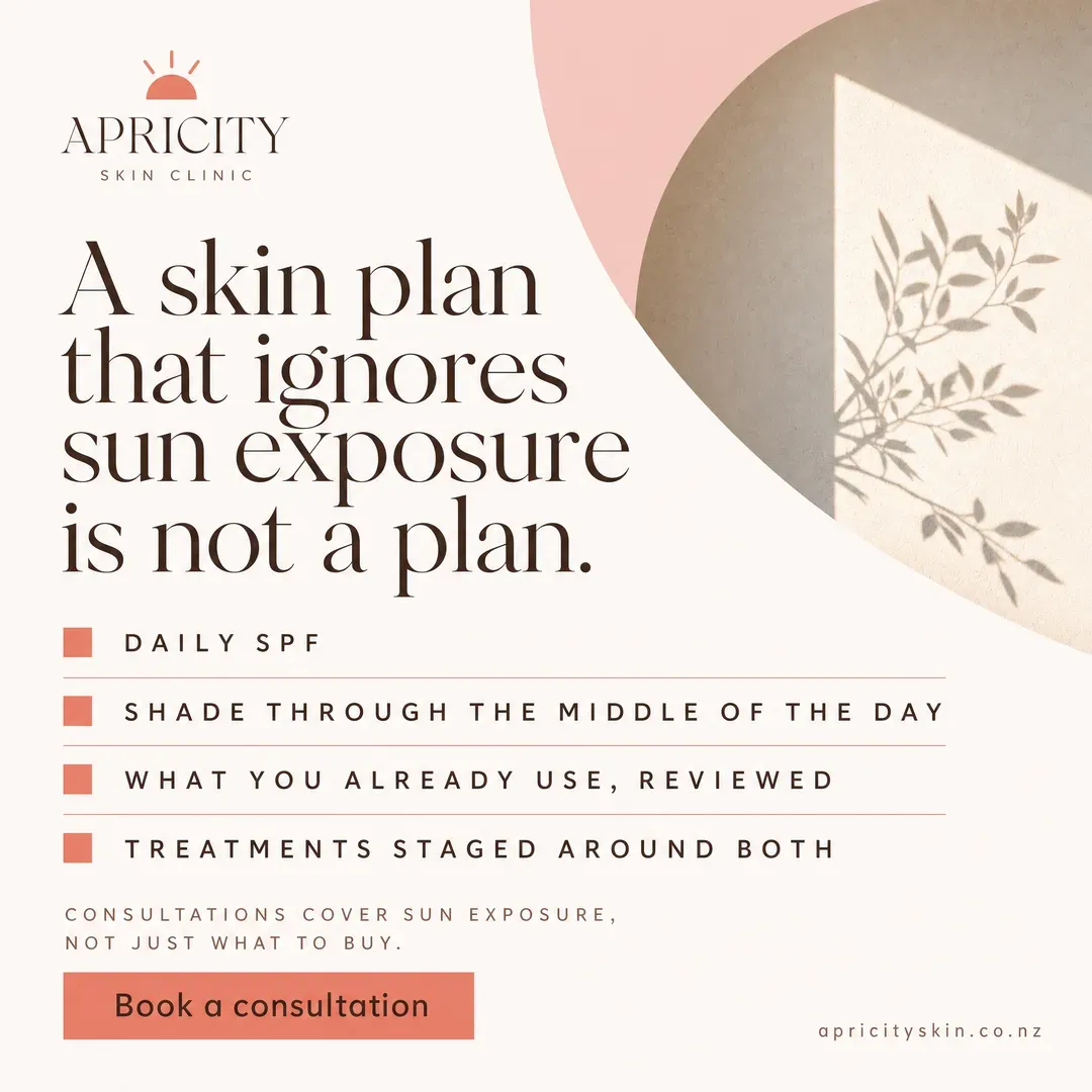 Withdrawn concept advertisement for Apricity Skin Clinic, an invented clinic. Held back for: gate not cleared, unsourced claim.