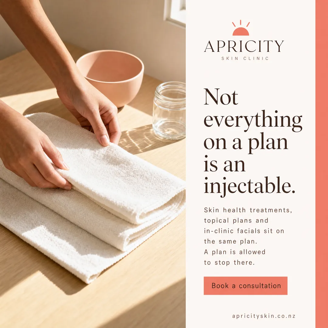 Concept advertisement for Apricity Skin Clinic, an invented clinic. A plan is allowed to stop short of an injectable.