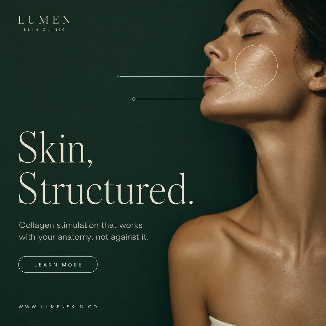 Withdrawn concept advertisement for Lumen Skin Clinic, an invented clinic. Held back for: personal attributes, unsourced claim.